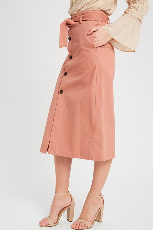 BUTTON DOWN WAIST TIE MID SKIRTS FINAL SALE NO RETURNS OR EXCHANGES