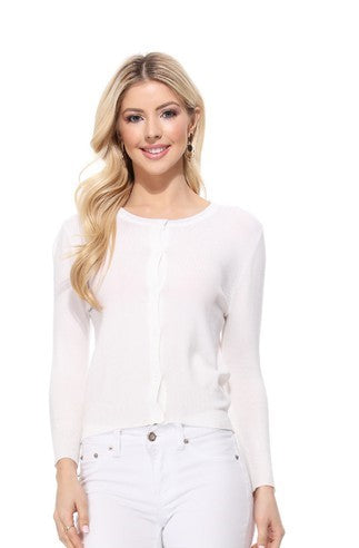 Crew neck Button Down Cardigan Sweater 3/4 sleeve