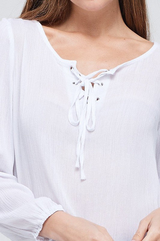 Lace Up Tie Front Bishop sleeve Top