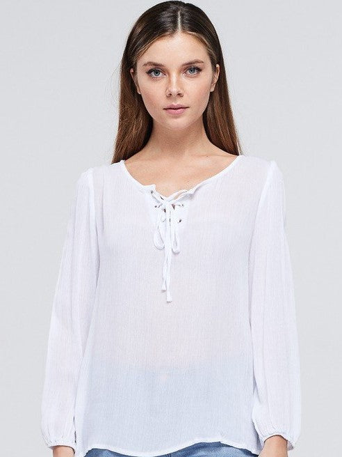 Lace Up Tie Front Bishop sleeve Top