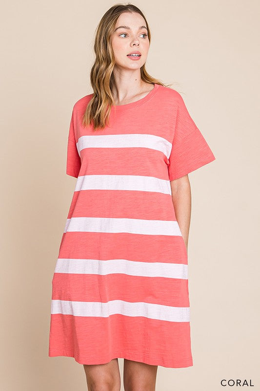 Washed Cotton Slub Stripe Body Shift Dress FINAL SALE NO RETURNS OR EXCHANGES