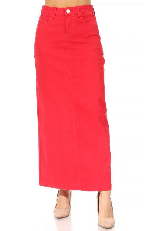 Stretch Twill Basic 5 Pocket Red Long Skirt