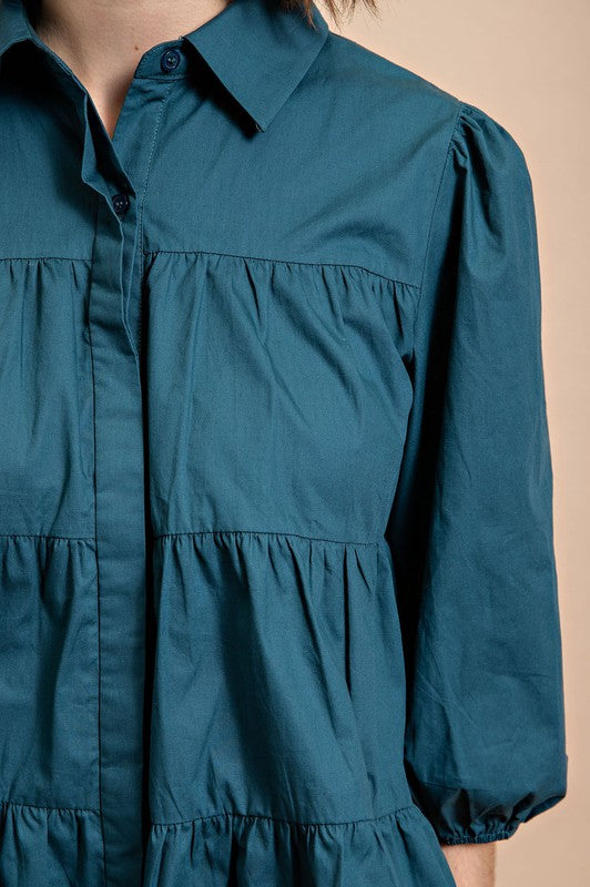 Poplin Tierd Button Down Blouse