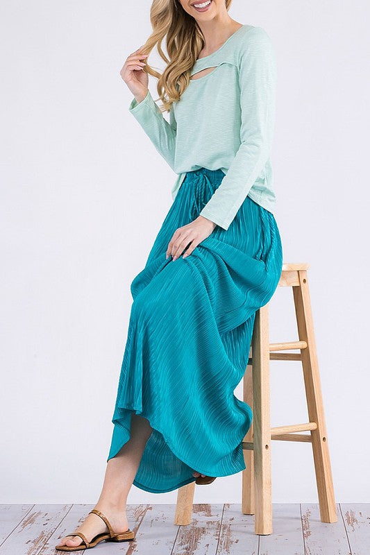 CRINKLED TEXTURE BODRE MIDI SKIRT FINAL SALE NO RETURNS OR EXCHANGES