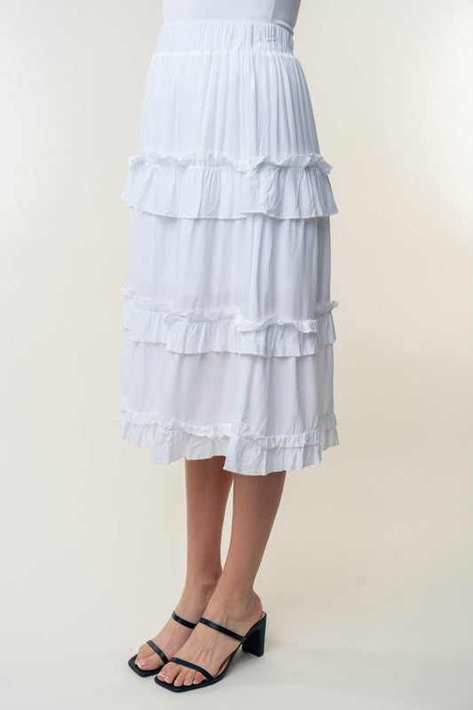High Waisted Solid Woven Skirt