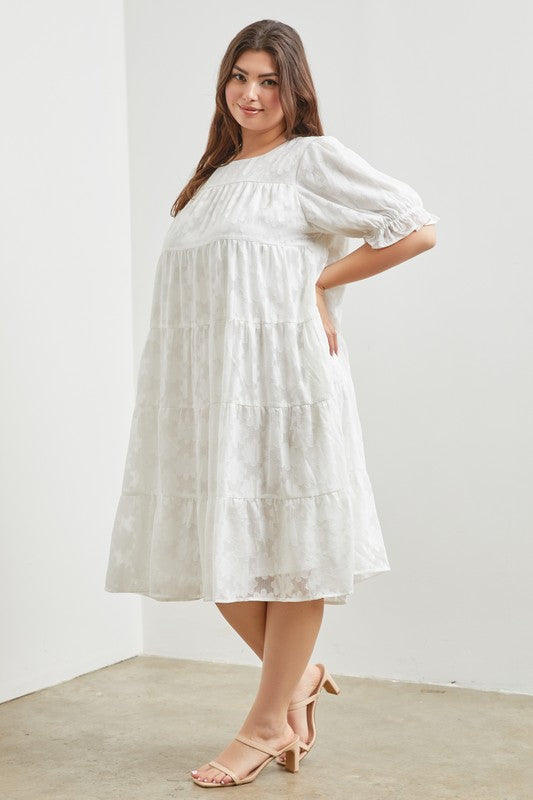 FLORAL WOVEN TEIRED MIDI DRESS PLUS SIZE