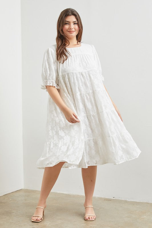 FLORAL WOVEN TEIRED MIDI DRESS PLUS SIZE