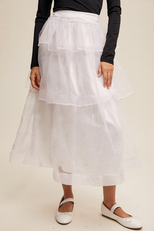 Sparkle Organza Tiered Maxi Skirt