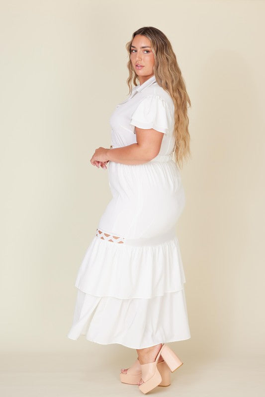 Plus Size Solid Layered Maxi Dress