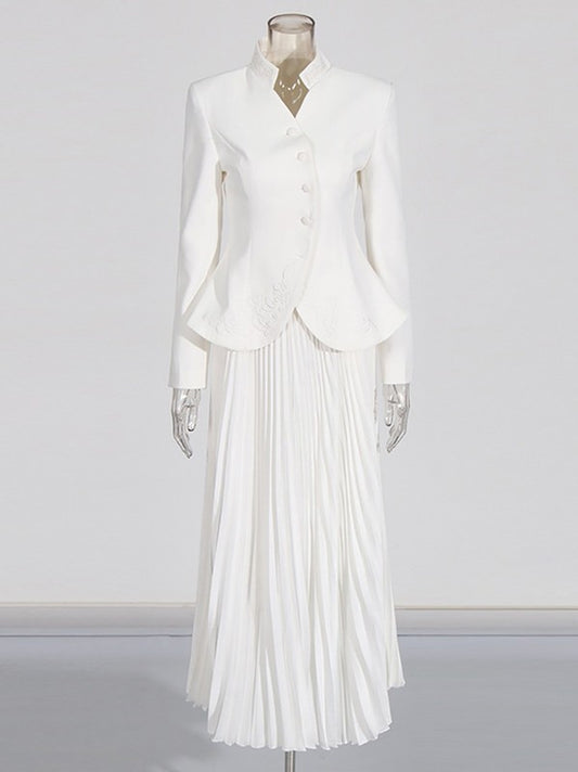 Slim Blazer Pleated Skirt Two-Piece Set