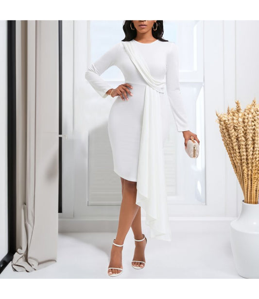 ELEGANT SOLID COLOR LONG SLEEVE PENCIL DRESS
