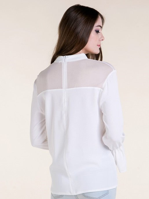 High Neck Ruffled Front Chiffon Top