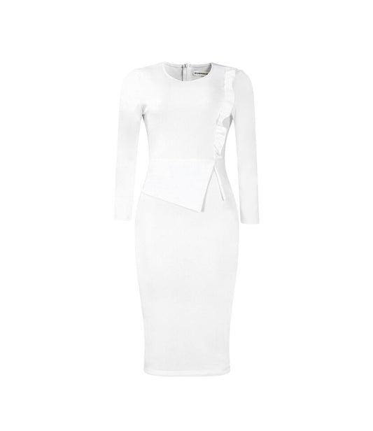 LONG-SLEEVED PLEATED SLIM DRESS