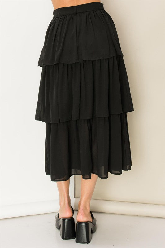 SWEET HIGH-WAISTED RUFFLED MIDI SKIRT FINAL SALE NO RETURNS OR EXCHANGES