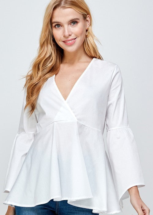 Solid woven surplice peplum top FINAL SALE NO RETURNS OR EXCHANGES