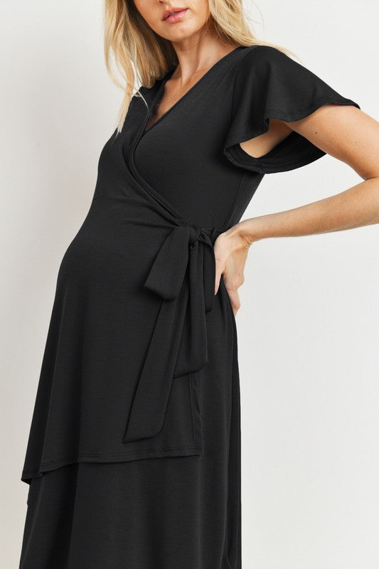 MATERNITY SLINKY JERSEY SURPLICE /NURSING DRESS PETITE FINAL SALE NO RETURN OR EXCHANGES
