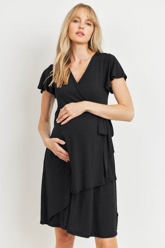 MATERNITY SLINKY JERSEY SURPLICE /NURSING DRESS PETITE FINAL SALE NO RETURN OR EXCHANGES