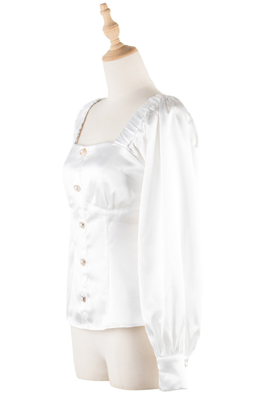 LONG SLEEVE SQUARE NECK SATIN SHIRT FINAL SALE NO RETURN OR EXCHANGES