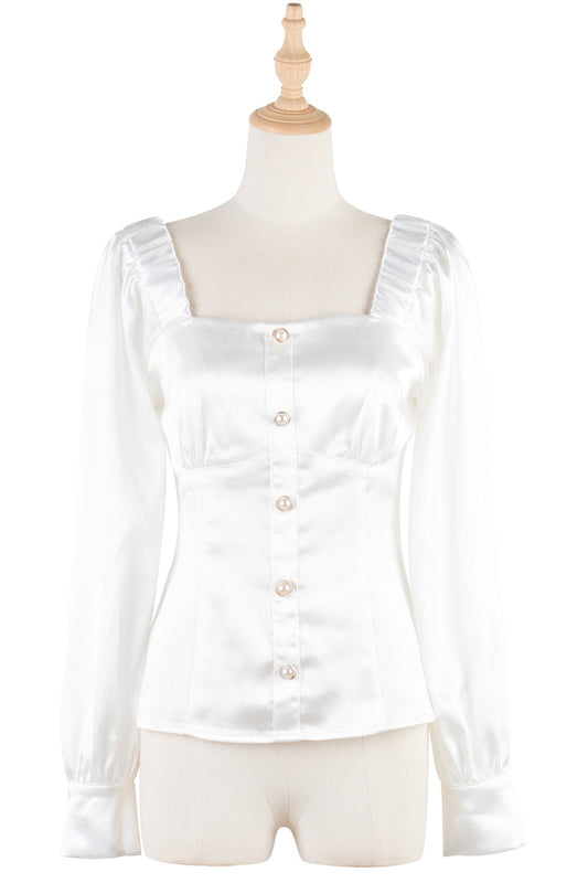 LONG SLEEVE SQUARE NECK SATIN SHIRT FINAL SALE NO RETURN OR EXCHANGES