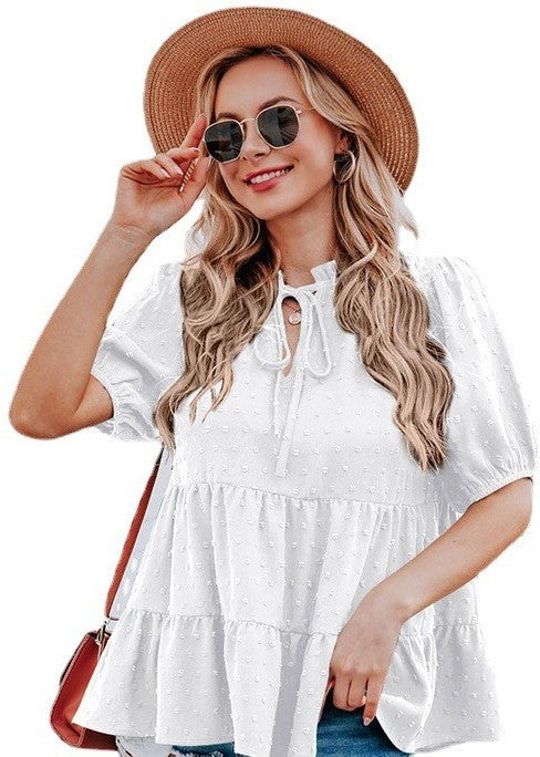 CASUAL V-NECK SOLID COLOR PUFF SLEEVE BLOUSE FINAL SALE NO RETURN OR EXCHANGES