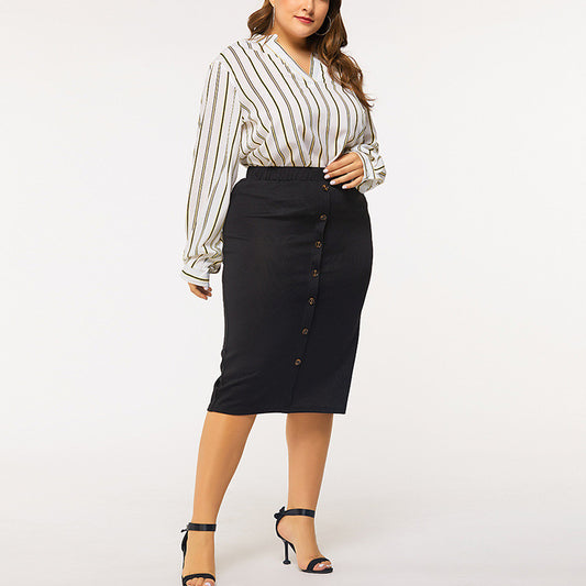 PLUS SIZE WOMEN'S SKIRTS BUTTON BLACK FINAL SALE NO RETURN OR EXCHANGES