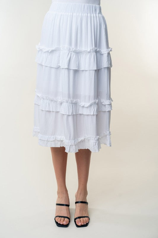 High Waisted Solid Woven Skirt