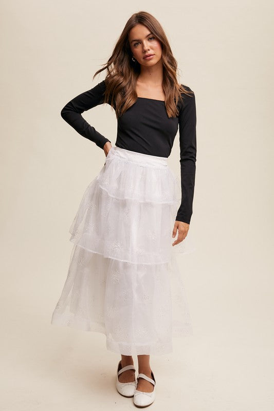 Sparkle Organza Tiered Maxi Skirt