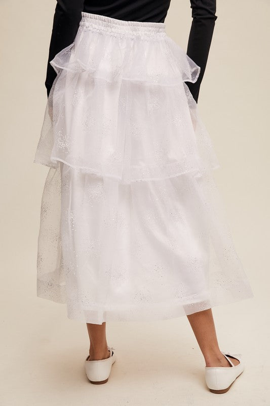Sparkle Organza Tiered Maxi Skirt