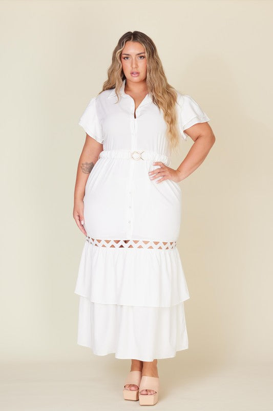 Plus Size Solid Layered Maxi Dress