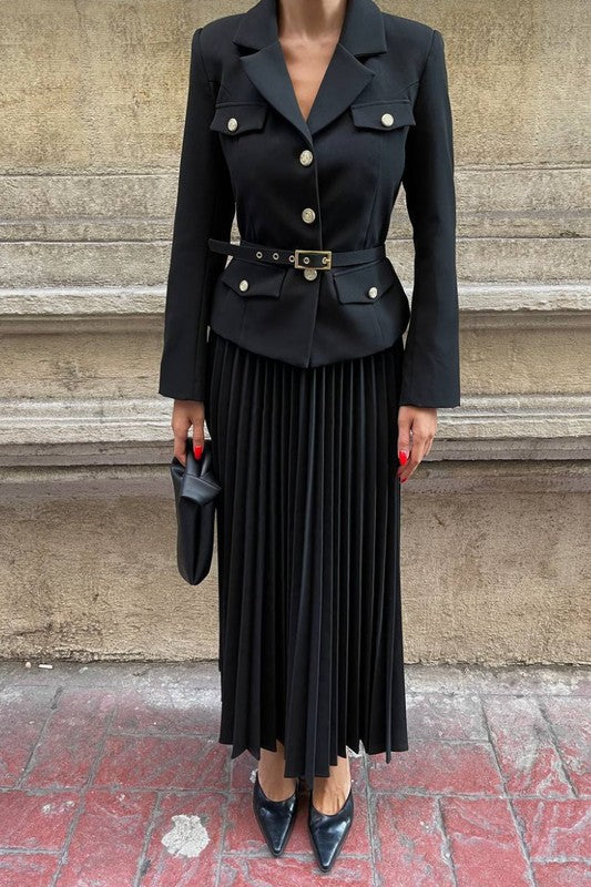 Elegant Pleated Skirt Suit