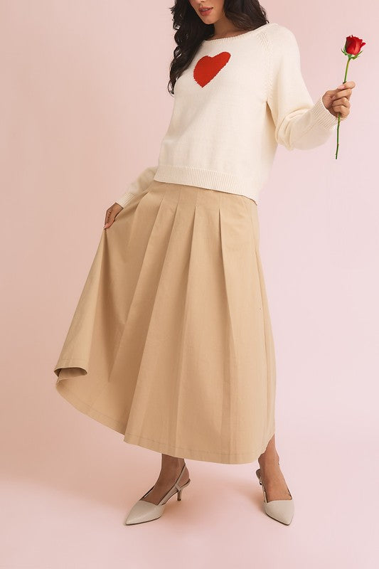STRETCHY PLEATED MIDI SKIRT