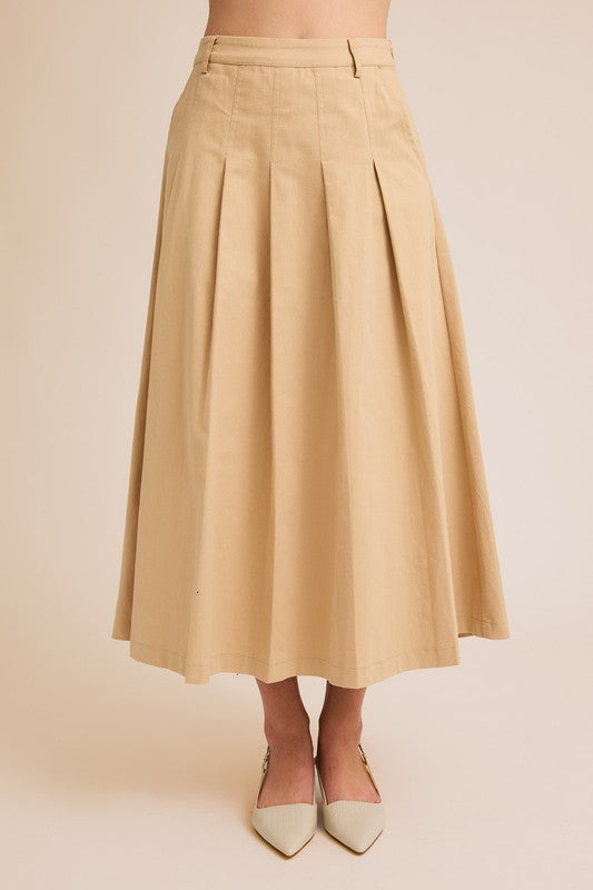 STRETCHY PLEATED MIDI SKIRT