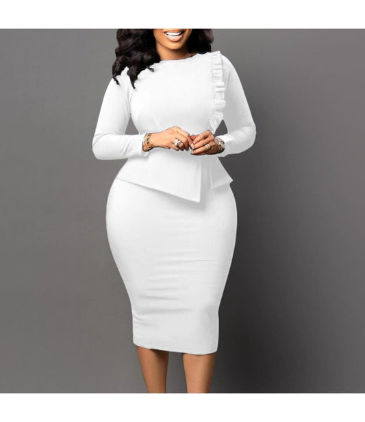 LONG-SLEEVED PLEATED SLIM DRESS