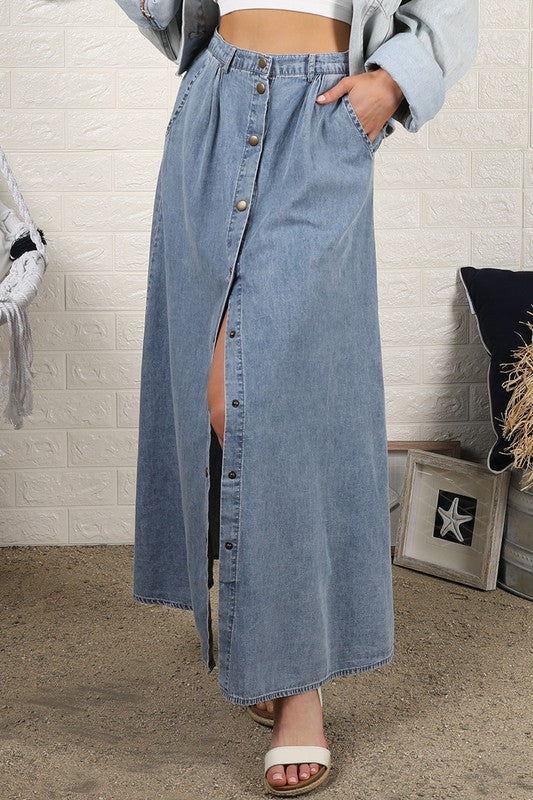 Chambray Tiered Midi Skirt – CURRENT AIR